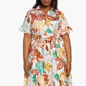Donna Morgan for Maggy Ruffle Belted Shirtdress 20W